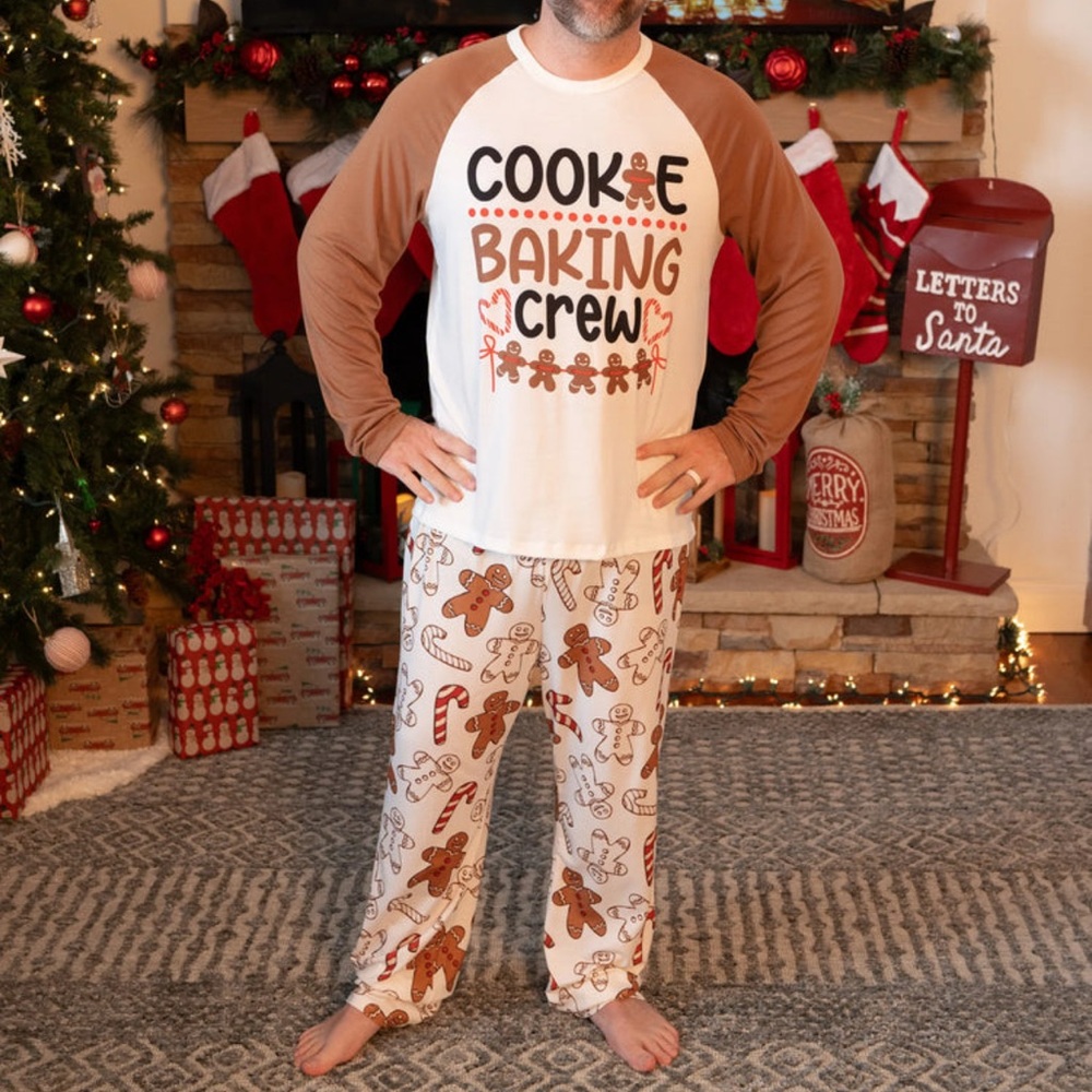 PatPat Men's Cookie Baking Crew Pajama Set - White and Brown